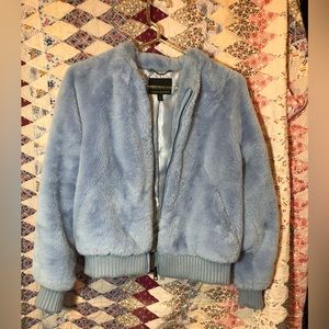 Banana Republic Blue Faux Fur Bomber Jacket